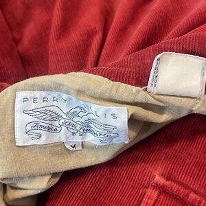 vintage perry ellis america red snap button zipper corduroy cinched jacket coat
